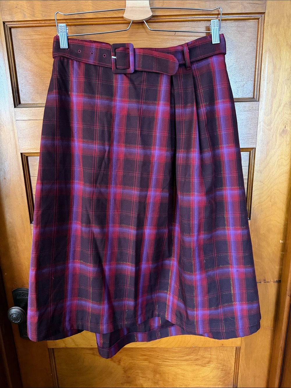 NWT Modcloth 3X Burgundy and Red Plaid A-Line Skirt with Belt
